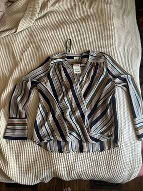 Striped flowy high low blouse